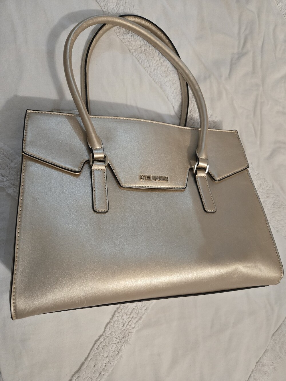 Steve Madden Metallic Pearl Tote in Champagne Cream